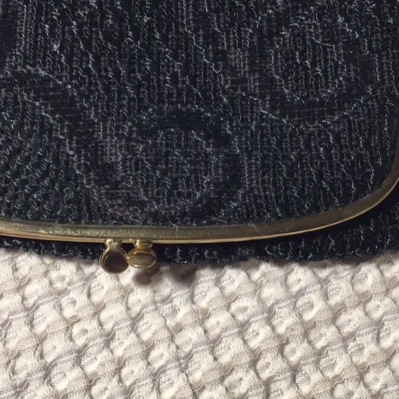 Vintage Black Carpetbag Style Foldover Clutch JT - Picture 5 of 5